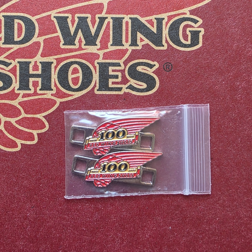 ONE PAIR RED WING SHOES 100 YEAR ANNIVERSARY BOOT LACE SHOE KEEPER CHARMS